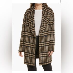 Avec Les Filles Tan and Black Plaid Pea Coat